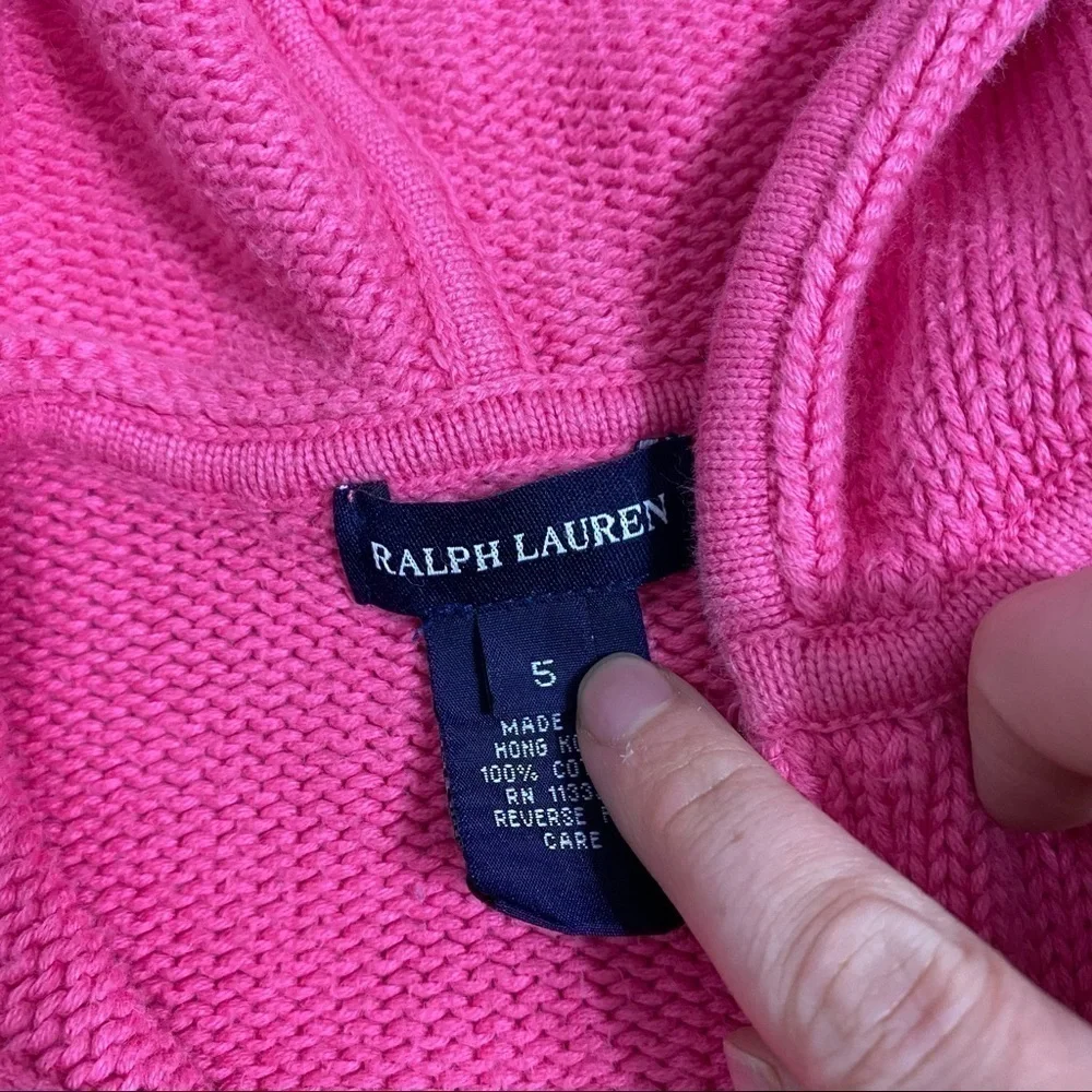 Ralph Lauren Pink Full Zip Sweatshirt Sz 5 Kids